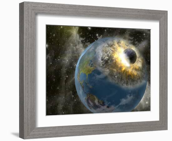 Earth Being Hit by a Planet Killing Meteorite-null-Framed Photographic Print