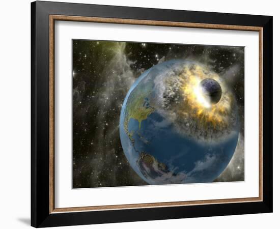 Earth Being Hit by a Planet Killing Meteorite-null-Framed Photographic Print