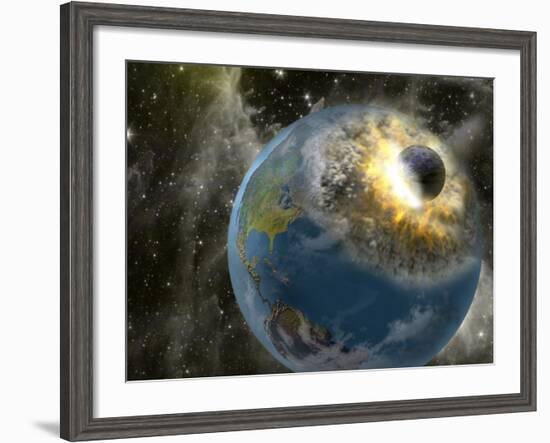 Earth Being Hit by a Planet Killing Meteorite-null-Framed Photographic Print