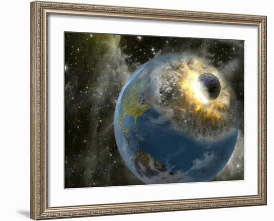 Earth Being Hit by a Planet Killing Meteorite-null-Framed Photographic Print