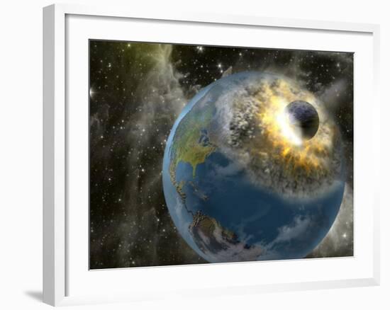 Earth Being Hit by a Planet Killing Meteorite-null-Framed Photographic Print