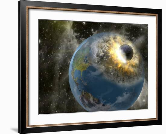 Earth Being Hit by a Planet Killing Meteorite-null-Framed Photographic Print