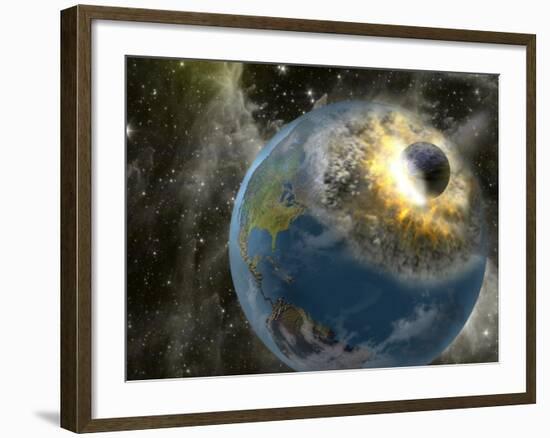 Earth Being Hit by a Planet Killing Meteorite-null-Framed Photographic Print