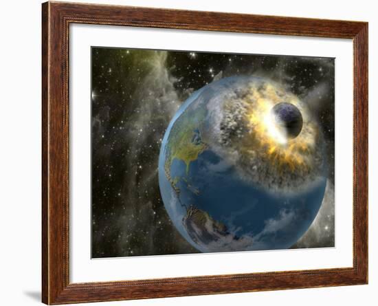 Earth Being Hit by a Planet Killing Meteorite--Framed Photographic Print