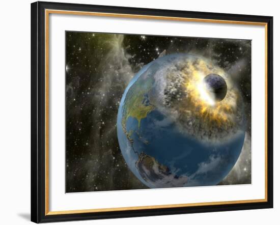 Earth Being Hit by a Planet Killing Meteorite-null-Framed Photographic Print