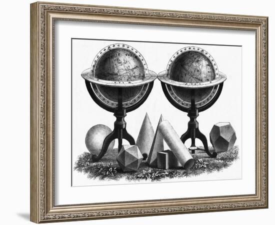 Earth Globe Designs with Various Shapes at the Base-null-Framed Giclee Print