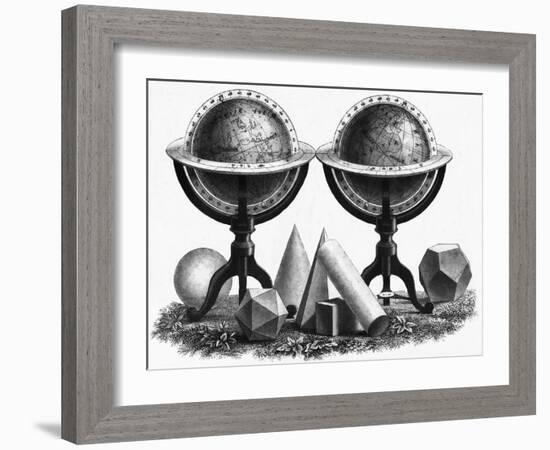 Earth Globe Designs with Various Shapes at the Base-null-Framed Giclee Print