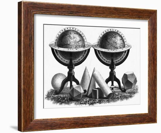 Earth Globe Designs with Various Shapes at the Base-null-Framed Giclee Print