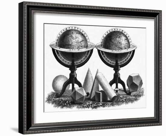 Earth Globe Designs with Various Shapes at the Base-null-Framed Giclee Print