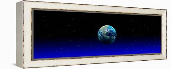 Earth in Space with Blue Mist (Photo Illustration)-null-Framed Stretched Canvas