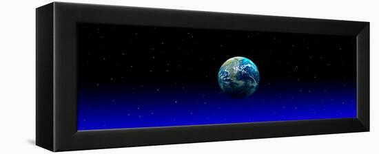 Earth in Space with Blue Mist (Photo Illustration)-null-Framed Stretched Canvas