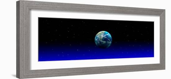 Earth in Space with Blue Mist (Photo Illustration)-null-Framed Photographic Print