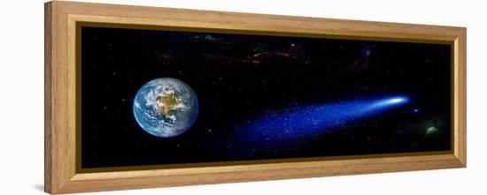 Earth in Space with Comet (Photo Illustration)-null-Framed Stretched Canvas