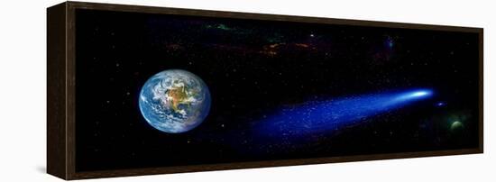 Earth in Space with Comet (Photo Illustration)-null-Framed Stretched Canvas