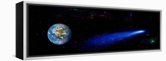 Earth in Space with Comet (Photo Illustration)-null-Framed Stretched Canvas