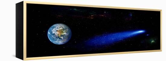 Earth in Space with Comet (Photo Illustration)-null-Framed Stretched Canvas