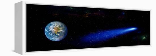 Earth in Space with Comet (Photo Illustration)-null-Framed Stretched Canvas