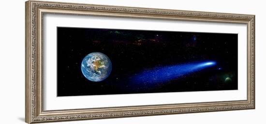 Earth in Space with Comet (Photo Illustration)-null-Framed Photographic Print