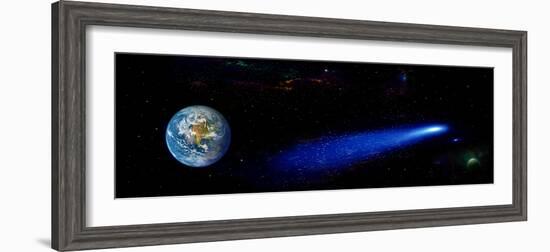 Earth in Space with Comet (Photo Illustration)-null-Framed Photographic Print