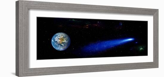 Earth in Space with Comet (Photo Illustration)-null-Framed Photographic Print