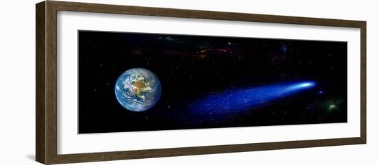 Earth in Space with Comet (Photo Illustration)-null-Framed Photographic Print