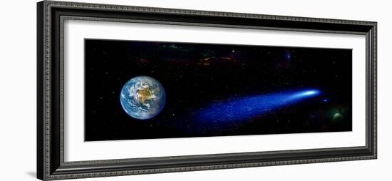 Earth in Space with Comet (Photo Illustration)-null-Framed Photographic Print