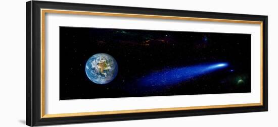 Earth in Space with Comet (Photo Illustration)-null-Framed Photographic Print