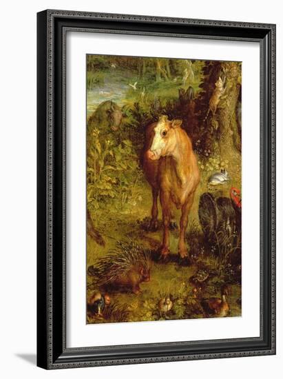 Earth or the Earthly Paradise, Detail of a Cow, Porcupine and Other Animals, 1607-08-Jan Brueghel the Elder-Framed Giclee Print