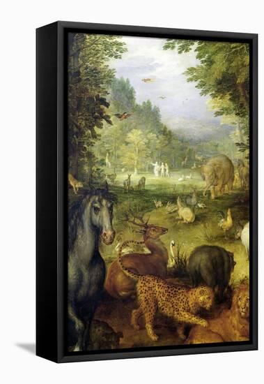 Earth, or the Earthly Paradise, Detail of Animals, 1607-08-Jan Brueghel the Elder-Framed Premier Image Canvas