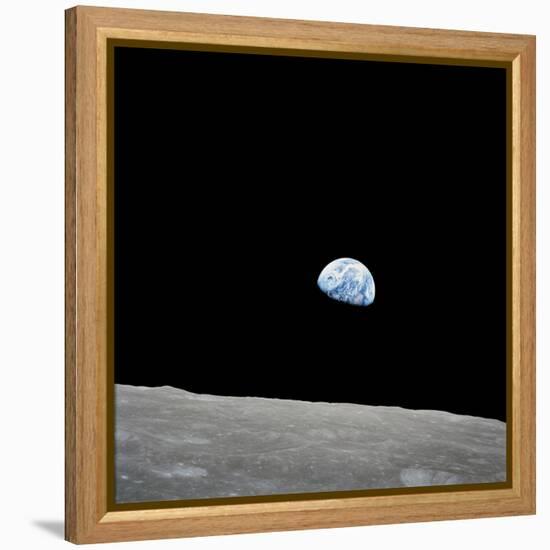 Earth Rising Above the Lunar Horizon-Stocktrek Images-Framed Premier Image Canvas