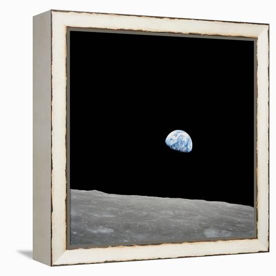 Earth Rising Above the Lunar Horizon-Stocktrek Images-Framed Premier Image Canvas