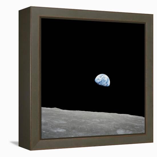 Earth Rising Above the Lunar Horizon-Stocktrek Images-Framed Premier Image Canvas