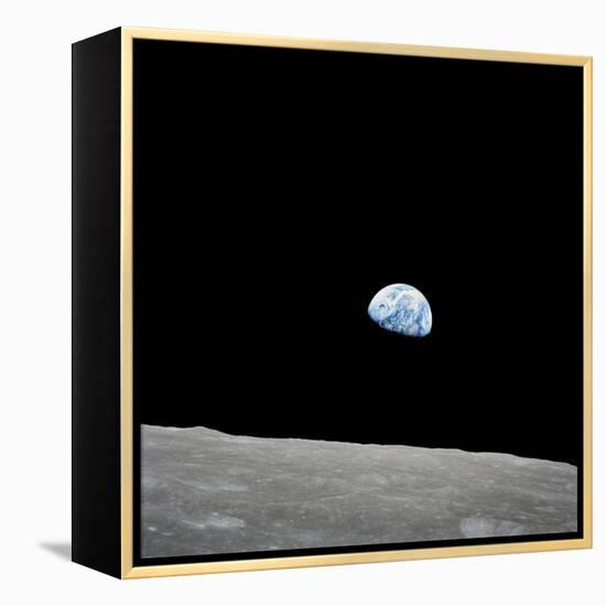 Earth Rising Above the Lunar Horizon-Stocktrek Images-Framed Premier Image Canvas