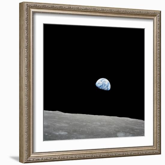 Earth Rising Above the Lunar Horizon-Stocktrek Images-Framed Photographic Print