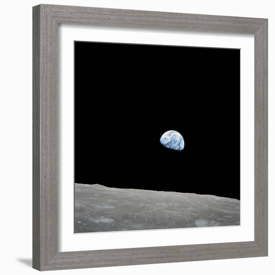 Earth Rising Above the Lunar Horizon-Stocktrek Images-Framed Photographic Print