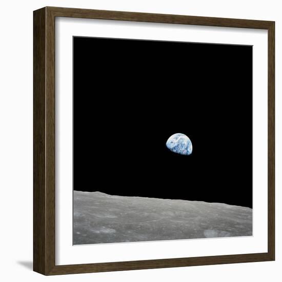 Earth Rising Above the Lunar Horizon-Stocktrek Images-Framed Photographic Print