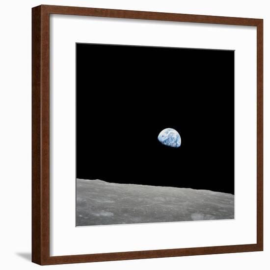 Earth Rising Above the Lunar Horizon-Stocktrek Images-Framed Photographic Print