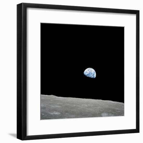 Earth Rising Above the Lunar Horizon-Stocktrek Images-Framed Photographic Print