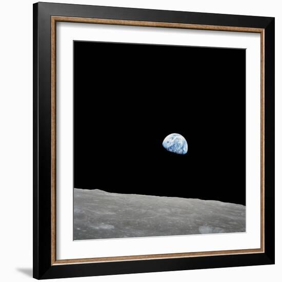 Earth Rising Above the Lunar Horizon-Stocktrek Images-Framed Photographic Print