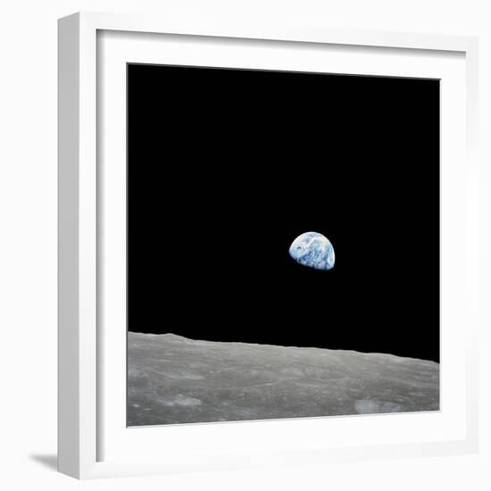 Earth Rising Above the Lunar Horizon-Stocktrek Images-Framed Photographic Print