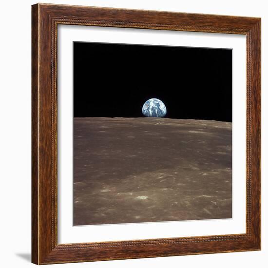 Earth Rising Above the Moon's Horizon-Stocktrek Images-Framed Photographic Print