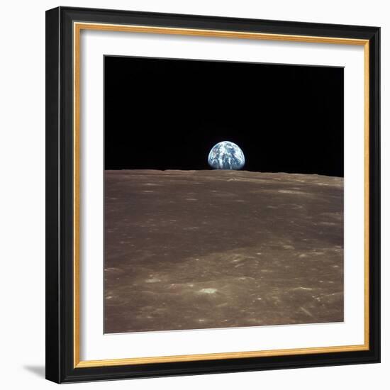 Earth Rising Above the Moon's Horizon-Stocktrek Images-Framed Photographic Print