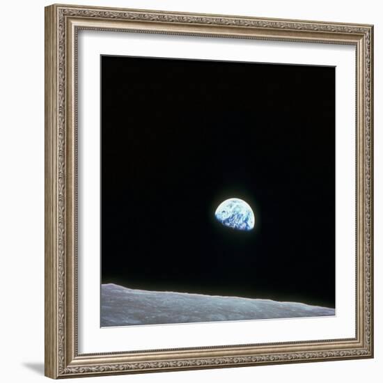 Earth Rising over Curvature of the Moon as Seen from Apollo 8-null-Framed Photographic Print