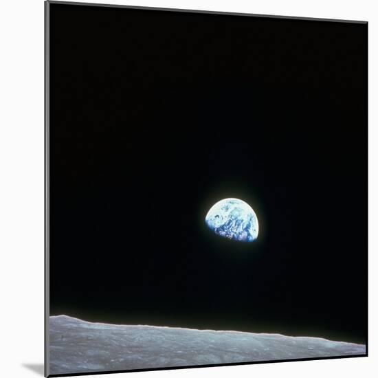 Earth Rising over Curvature of the Moon as Seen from Apollo 8-null-Mounted Photographic Print