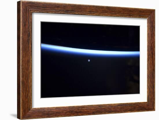 Earth's Thin Line of Atmosphere and a Gibbous Moon-null-Framed Photographic Print