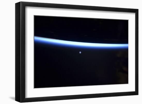 Earth's Thin Line of Atmosphere and a Gibbous Moon-null-Framed Photographic Print