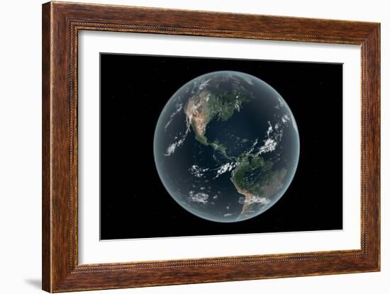 Earth's Western Hemisphere with Rise in Sea Level 330 Feet Above Average-null-Framed Art Print