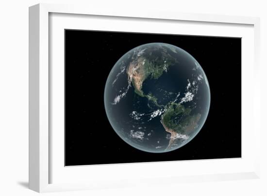 Earth's Western Hemisphere with Rise in Sea Level 330 Feet Above Average-null-Framed Art Print