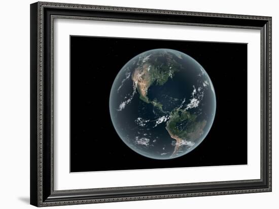 Earth's Western Hemisphere with Rise in Sea Level 330 Feet Above Average-null-Framed Art Print