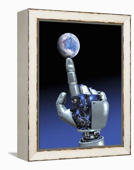 Earth Spinning on Robotic Finger, Artwork-Victor Habbick-Framed Premier Image Canvas